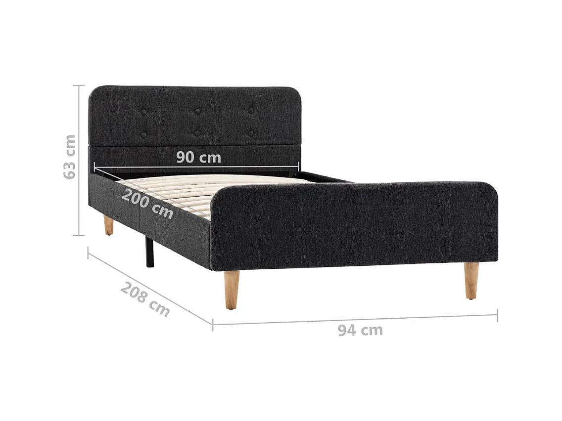 Letto per adulti | Letto singolo | Giroletto Grigio Scuro in Stoffa Ruvida 90x200 cm