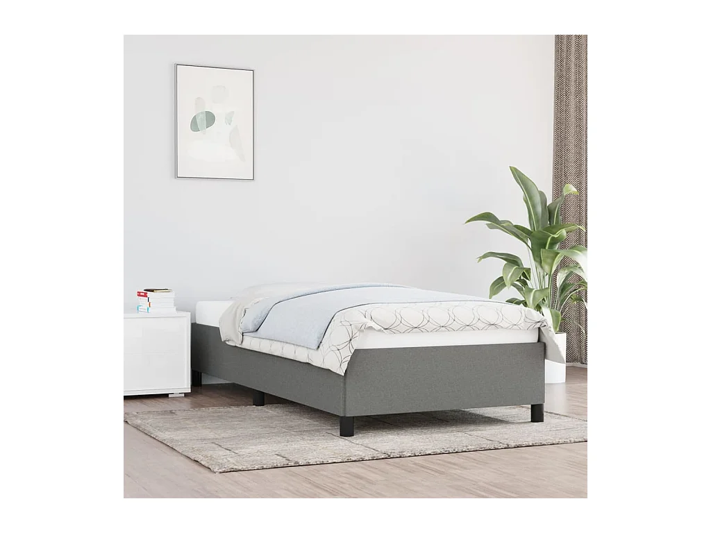 Lit simple | Lit adulte, enfant | Cadre de lit gris foncé 90x200 cm tissu