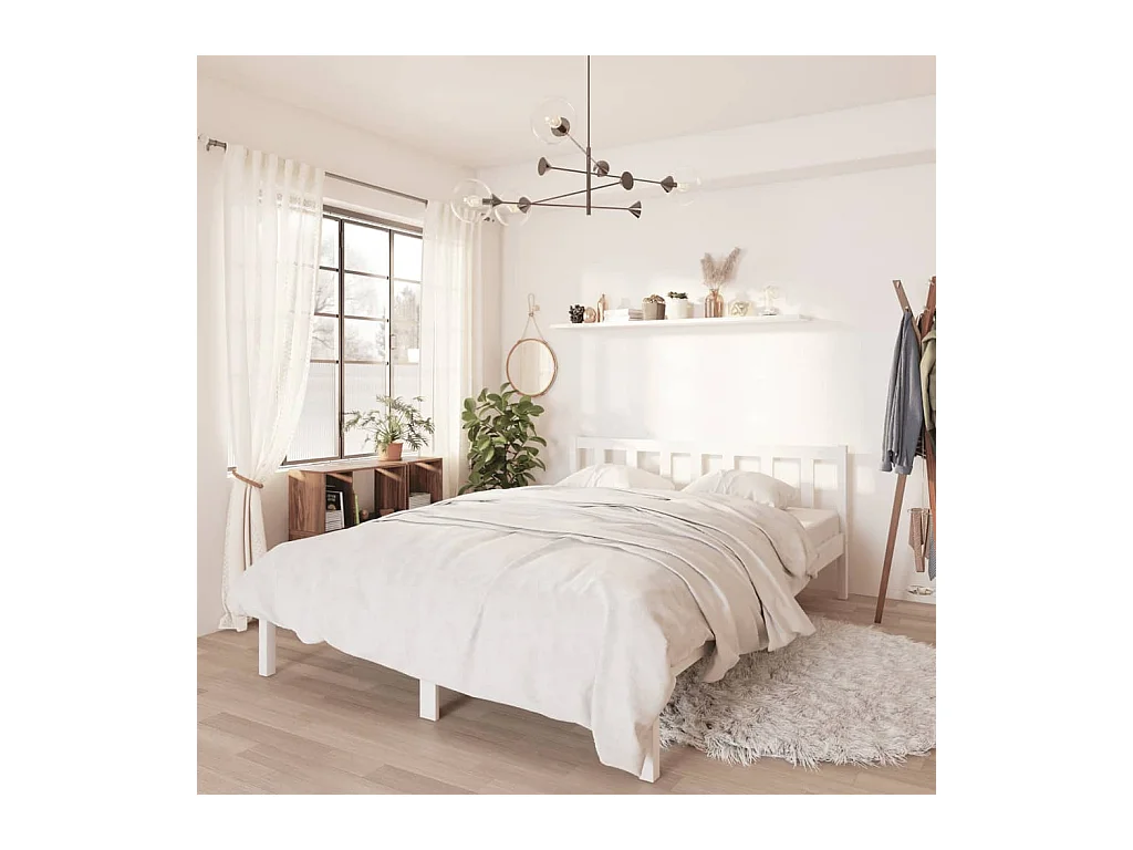 Lit double | Lit adulte | Cadre de lit blanc bois massif 140x190 cm