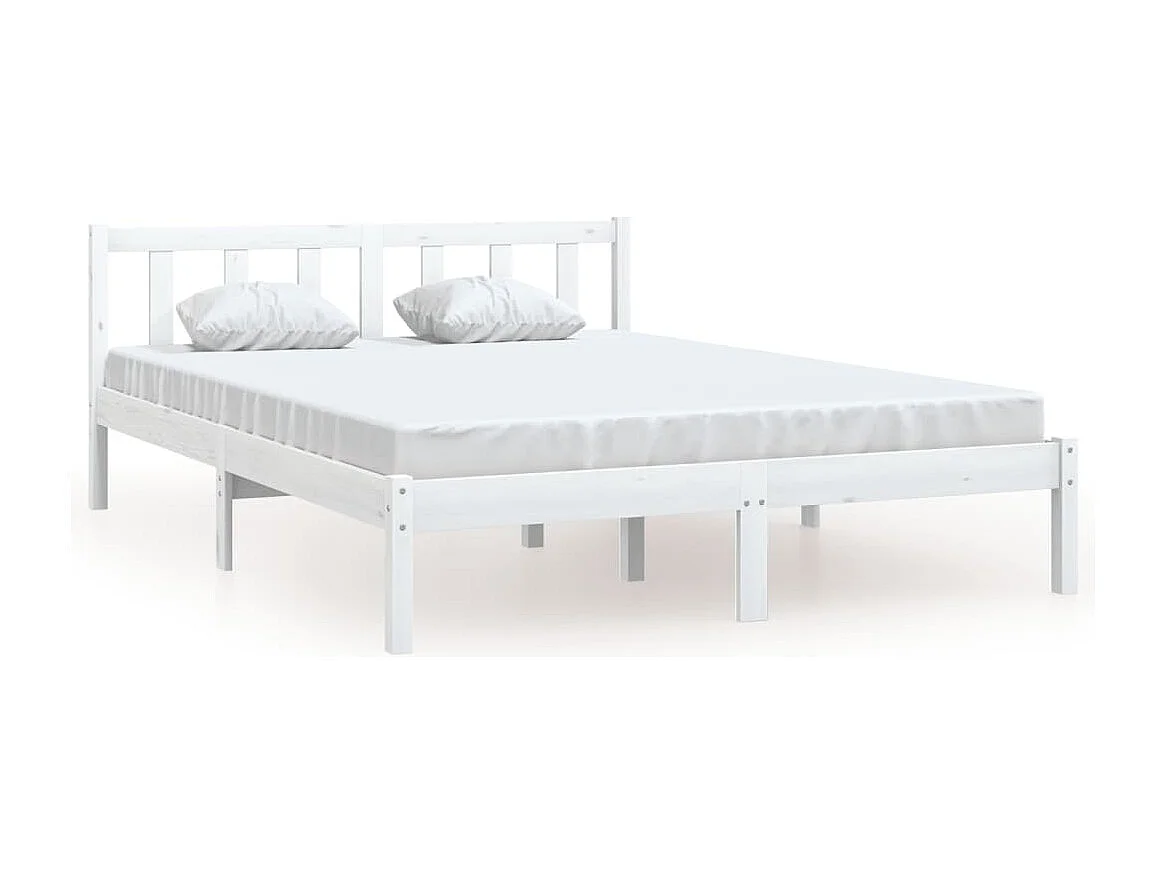 Lit double | Lit adulte | Cadre de lit blanc bois massif 140x190 cm