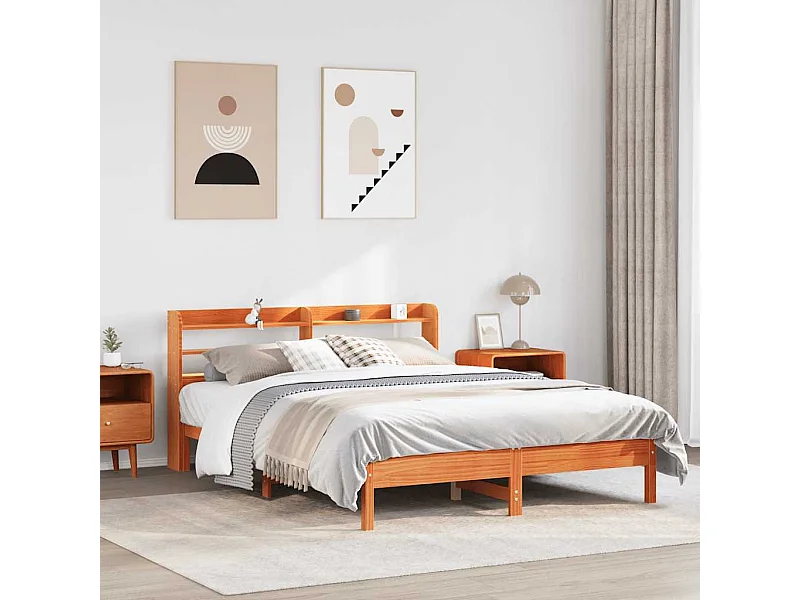 Letto per adulti | Letto matrimoniale | Giroletto senza Materasso Marrone Cera 140x200cm Massello Pino