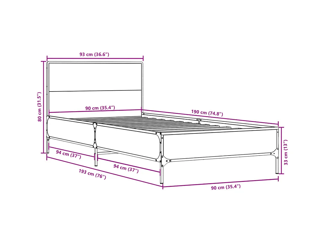 Lit simple | Lit adulte, enfant | Cadre de lit noir 90x190 cm
