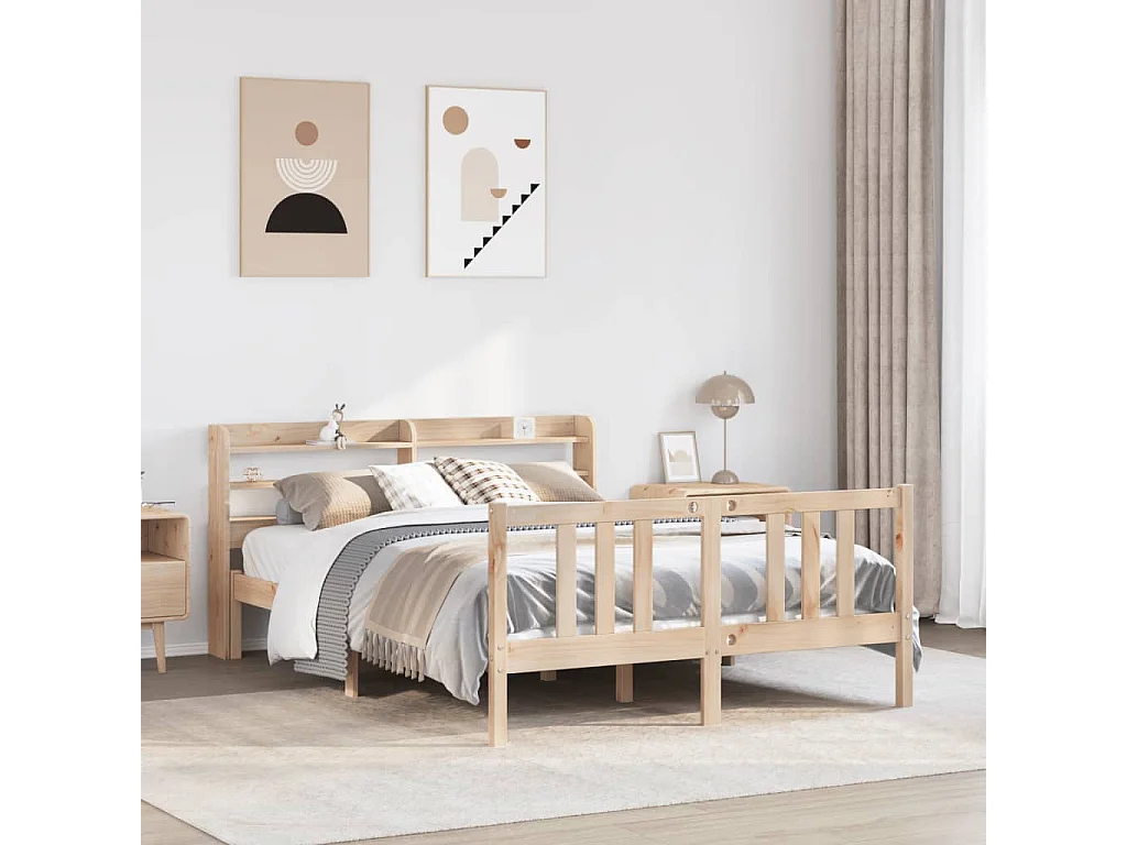 Letto per adulti | Letto matrimoniale | Giroletto con Testiera 135x190 cm in Legno Massello di Pino