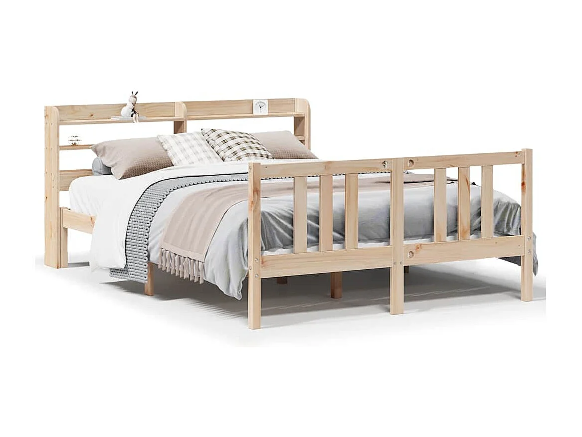 Letto per adulti | Letto matrimoniale | Giroletto con Testiera 135x190 cm in Legno Massello di Pino