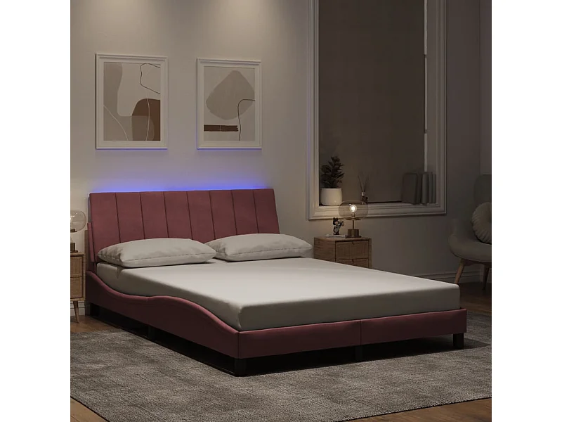 Lit double | Lit adulte | Cadre de lit avec LED rose 140x200 cm velours