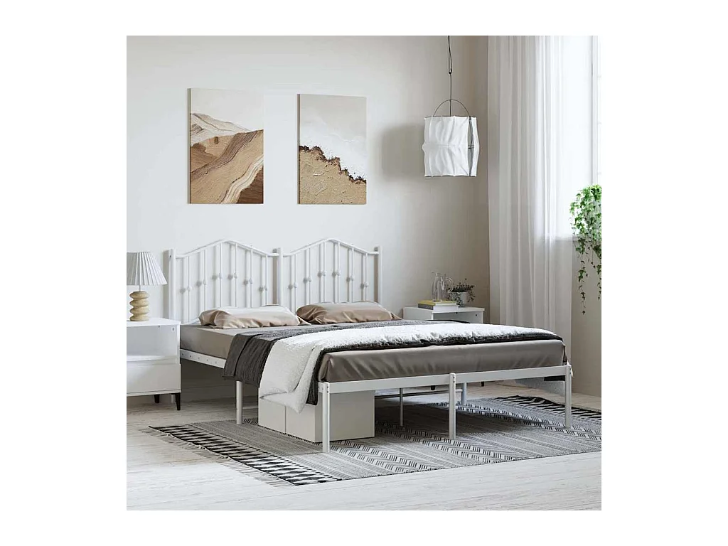 Lit double | Lit adulte | Cadre de lit métal et tête de lit blanc 135x190 cm