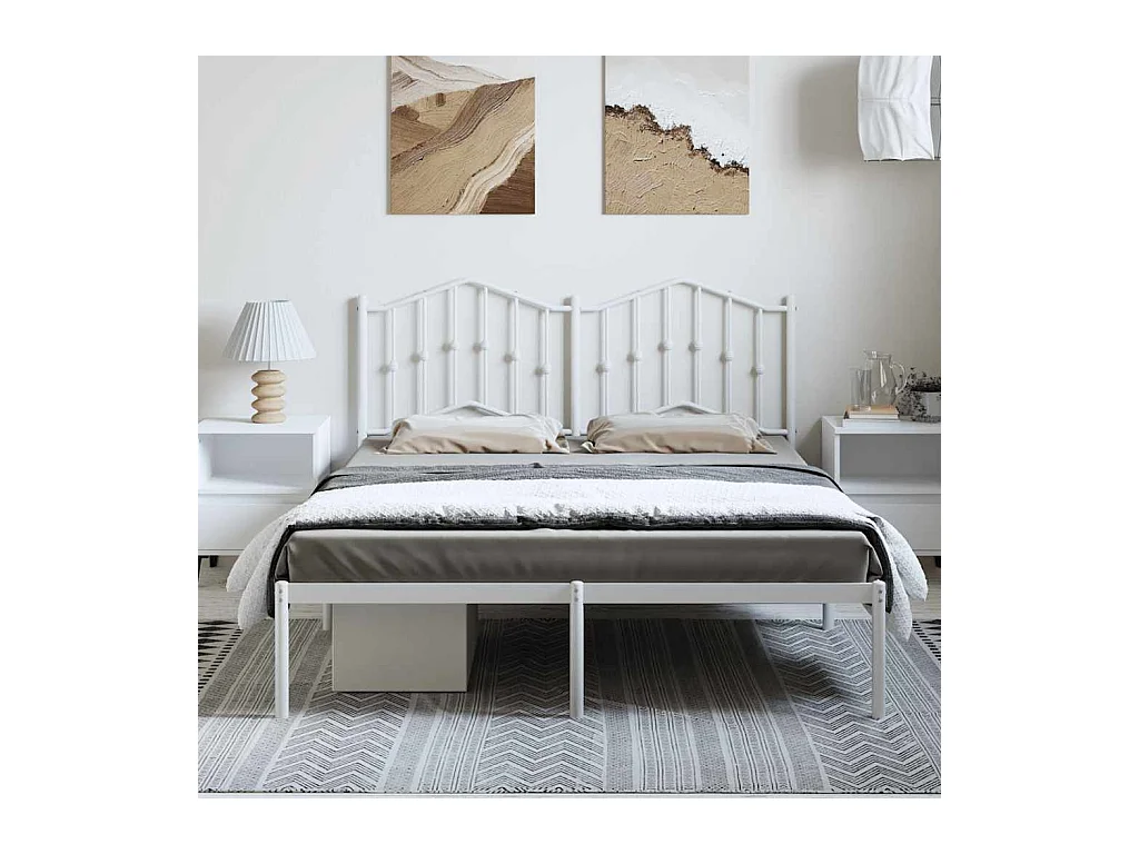 Lit double | Lit adulte | Cadre de lit métal et tête de lit blanc 135x190 cm