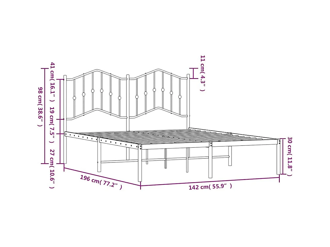 Lit double | Lit adulte | Cadre de lit métal et tête de lit blanc 135x190 cm