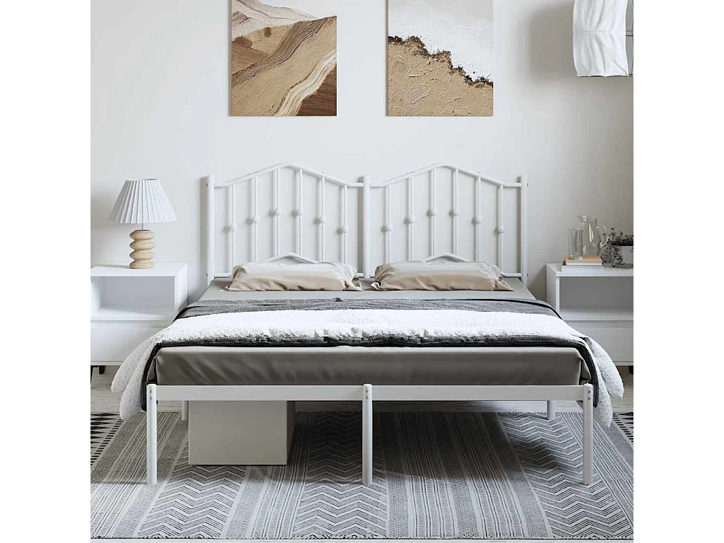 Lit double | Lit adulte | Cadre de lit métal et tête de lit blanc 135x190 cm