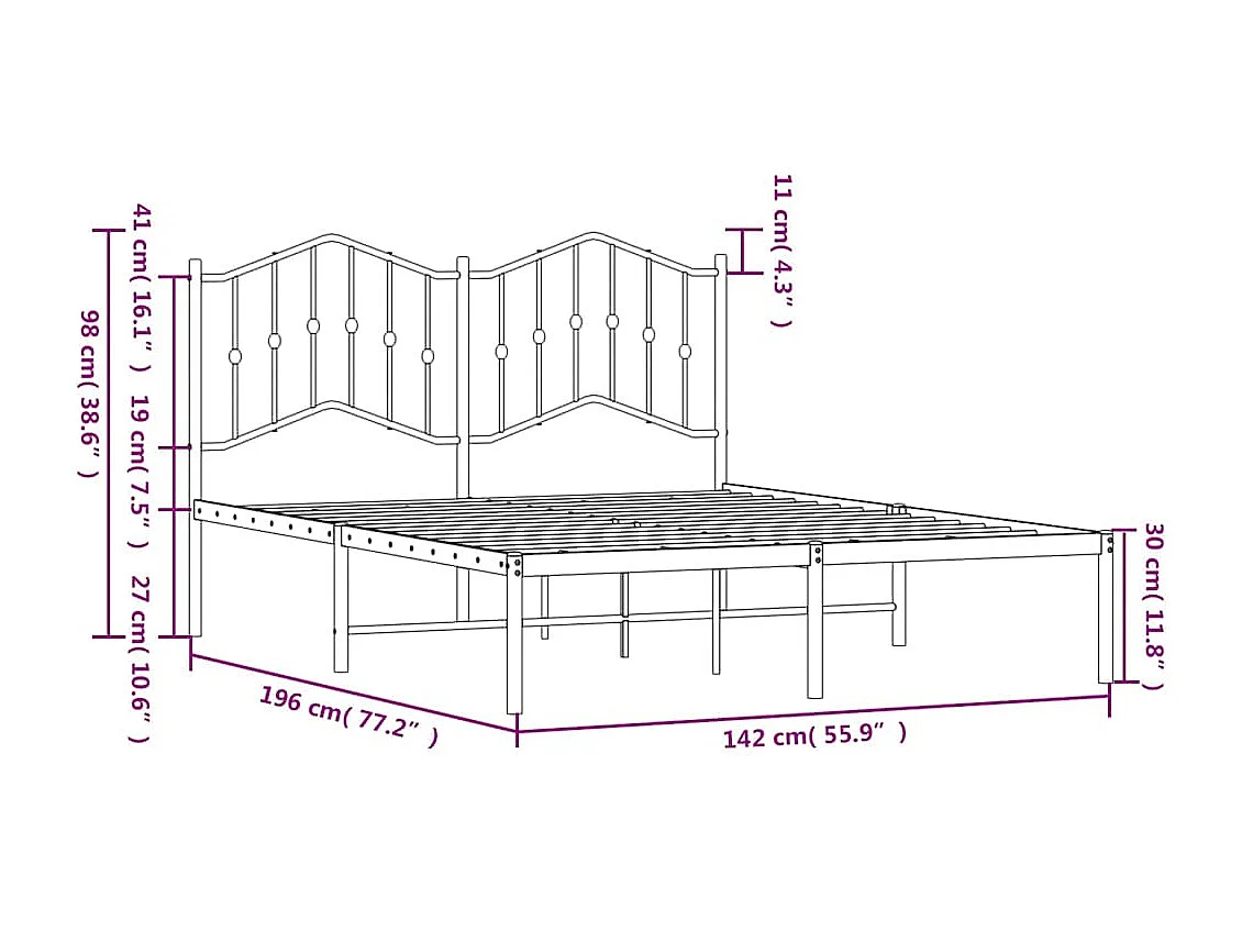 Lit double | Lit adulte | Cadre de lit métal et tête de lit blanc 135x190 cm