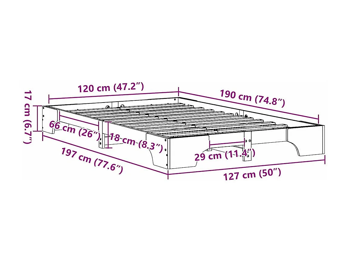 Lit simple | Lit adulte, enfant | Cadre de lit 120x190 cm en pin massif