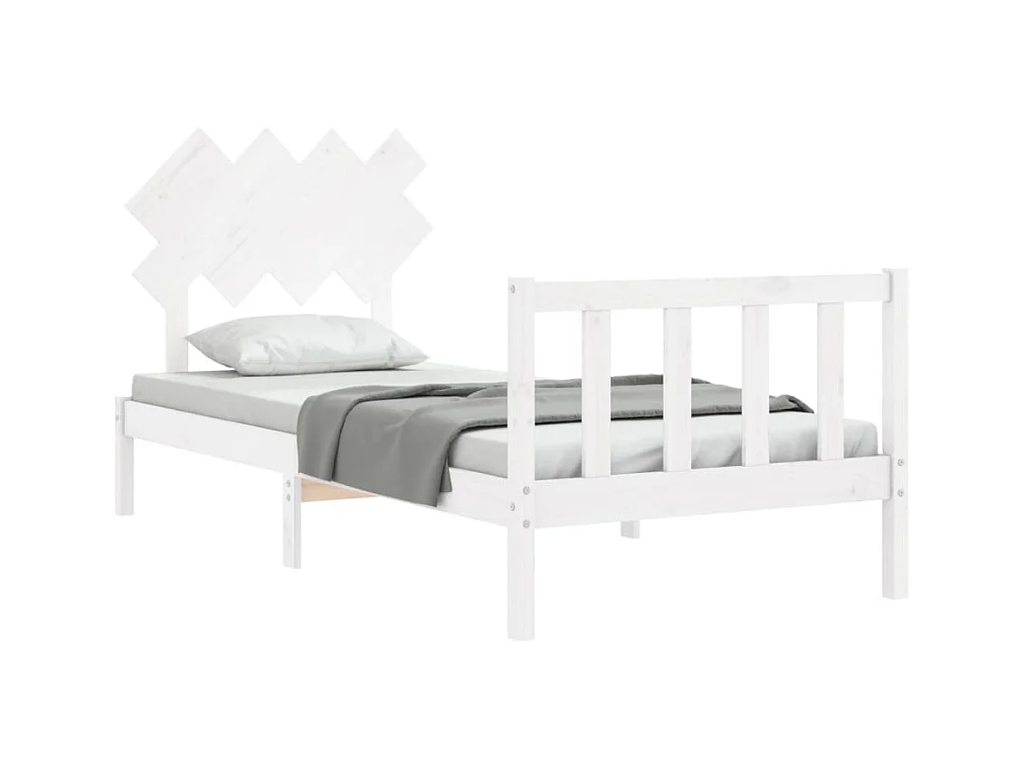 Lit simple | Lit adulte, enfant | Cadre de lit blanc bois de pin massif 90x190 cm