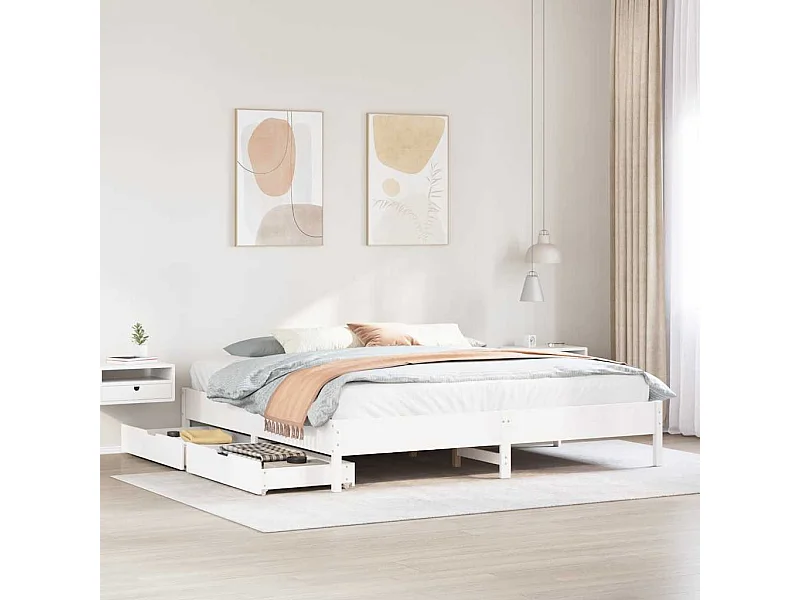 Letto per adulti | Letto matrimoniale | Giroletto senza Materasso Bianco 200x200 cm Legno Massello Pino