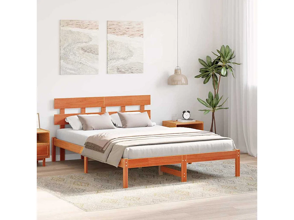 Lit double | Lit adulte | Cadre de lit Marron 160x200 cm Bois de pin massif
