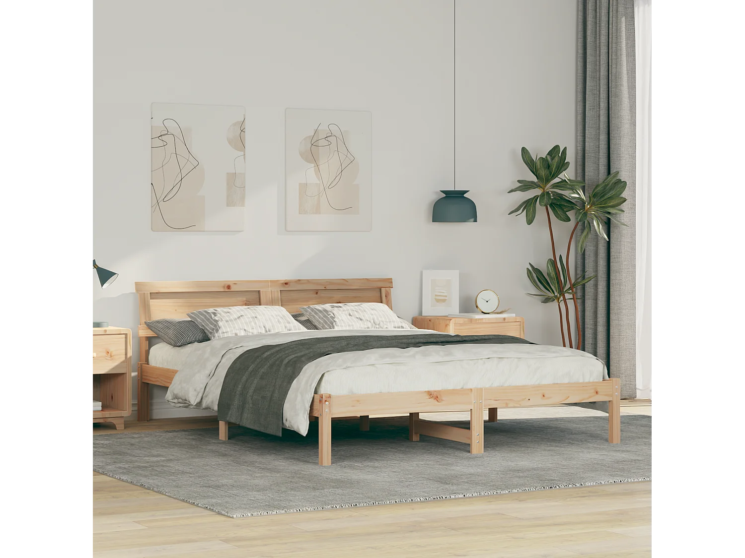 Lit double | Lit adulte | Cadre de lit Marron 160x200 cm Bois massif en pin