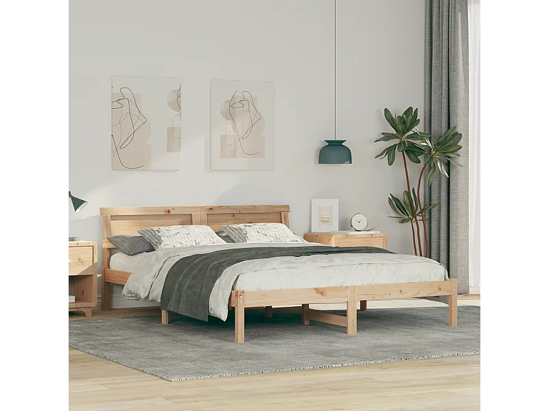 Lit double | Lit adulte | Cadre de lit Marron 160x200 cm Bois massif en pin