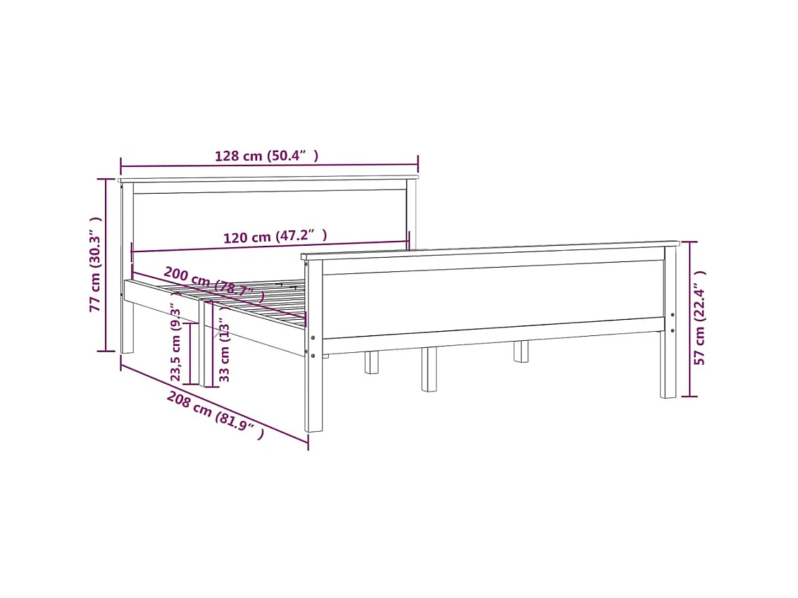 Lit simple | Lit adulte, enfant | Cadre de lit bois de pin massif 120x200 cm