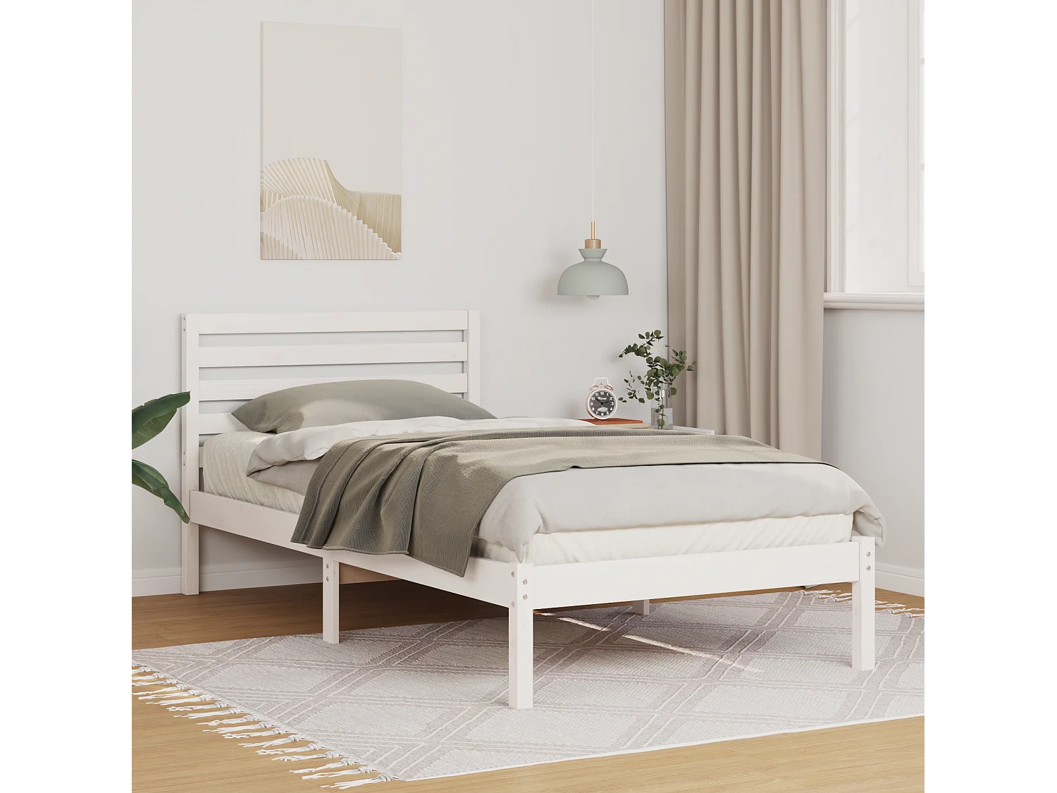Lit simple | Lit adulte, enfant | Cadre de lit Blanc 90x200 cm Bois massif en pin