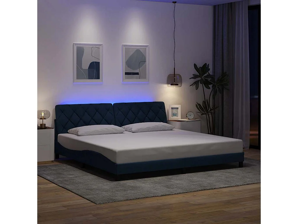 Lit double | Lit adulte | Cadre de lit avec LED bleu 200x200 cm tissu
