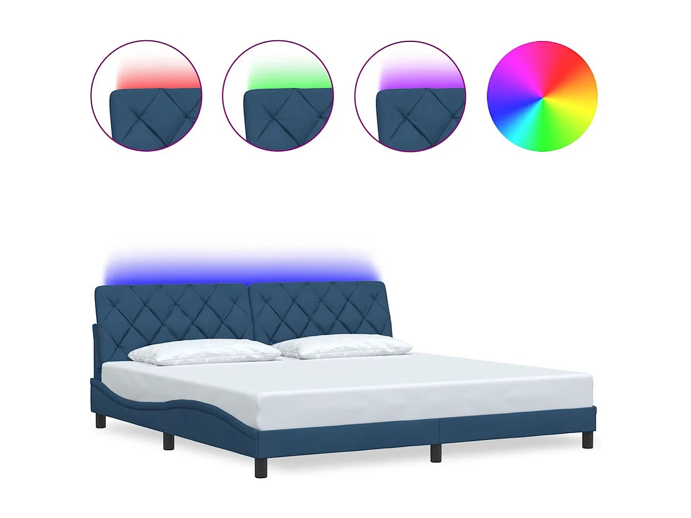 Lit double | Lit adulte | Cadre de lit avec LED bleu 200x200 cm tissu