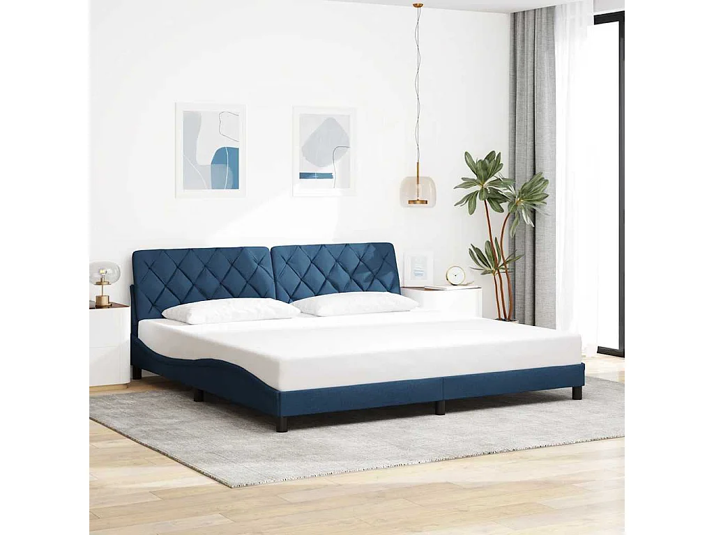 Lit double | Lit adulte | Cadre de lit avec LED bleu 200x200 cm tissu