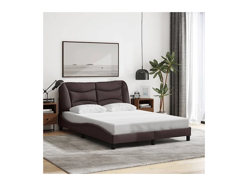 Lit double | Lit adulte | Cadre de lit marron foncé 140x200 cm tissu