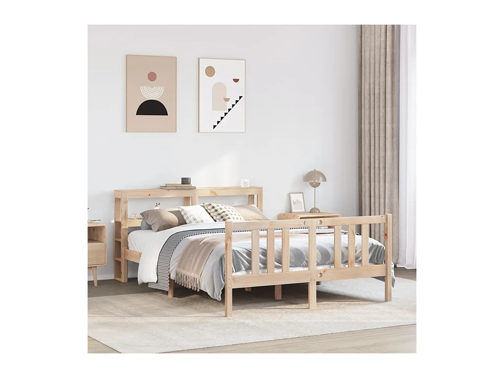 Letto per adulti | Letto singolo | Giroletto con Testiera 120x200 cm in Legno Massello di Pino