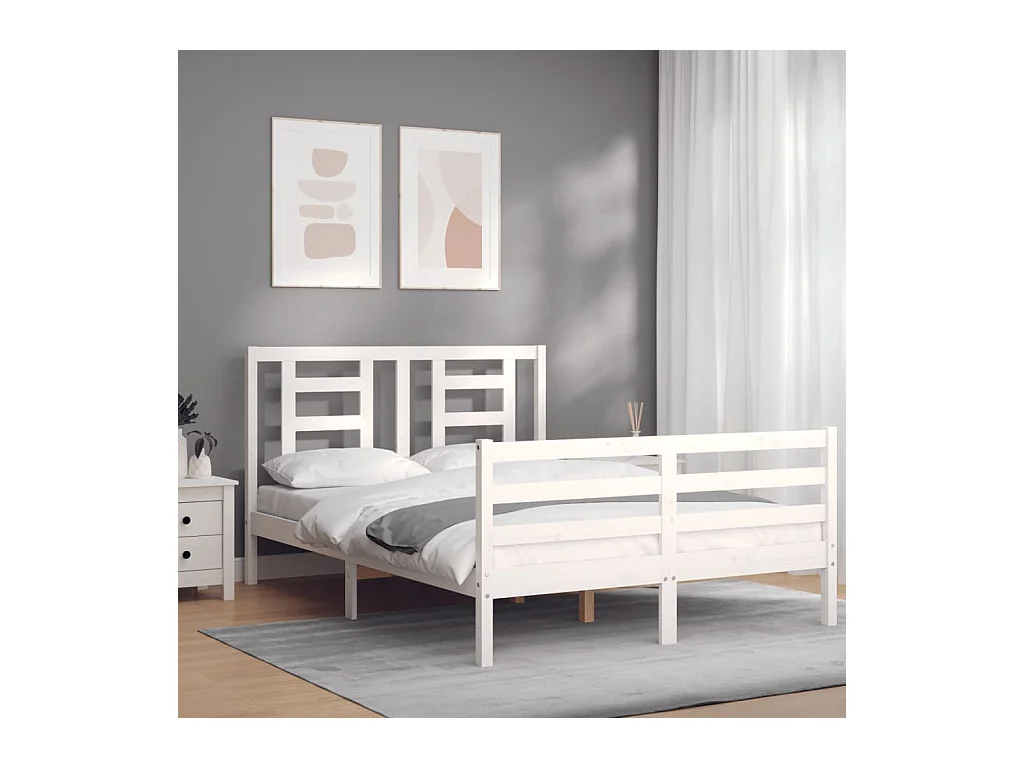 Lit double | Lit adulte | Cadre de lit blanc 140x200 cm bois massif