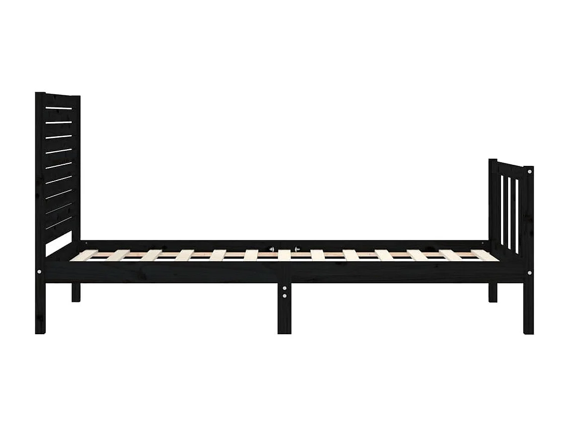 Lit simple | Lit adulte, enfant | Cadre de lit noir bois de pin massif 75x190 cm