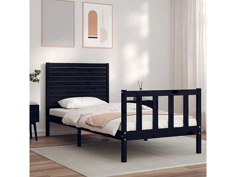 Lit simple | Lit adulte, enfant | Cadre de lit noir bois de pin massif 75x190 cm