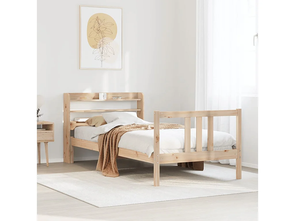 Letto per adulti | Letto singolo | Giroletto con Testiera 90x190 cm in Legno Massello di Pino