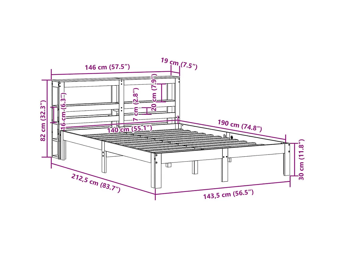 Letto per adulti | Letto matrimoniale | Giroletto con Testiera senza Materasso Bianco 140x190 cm