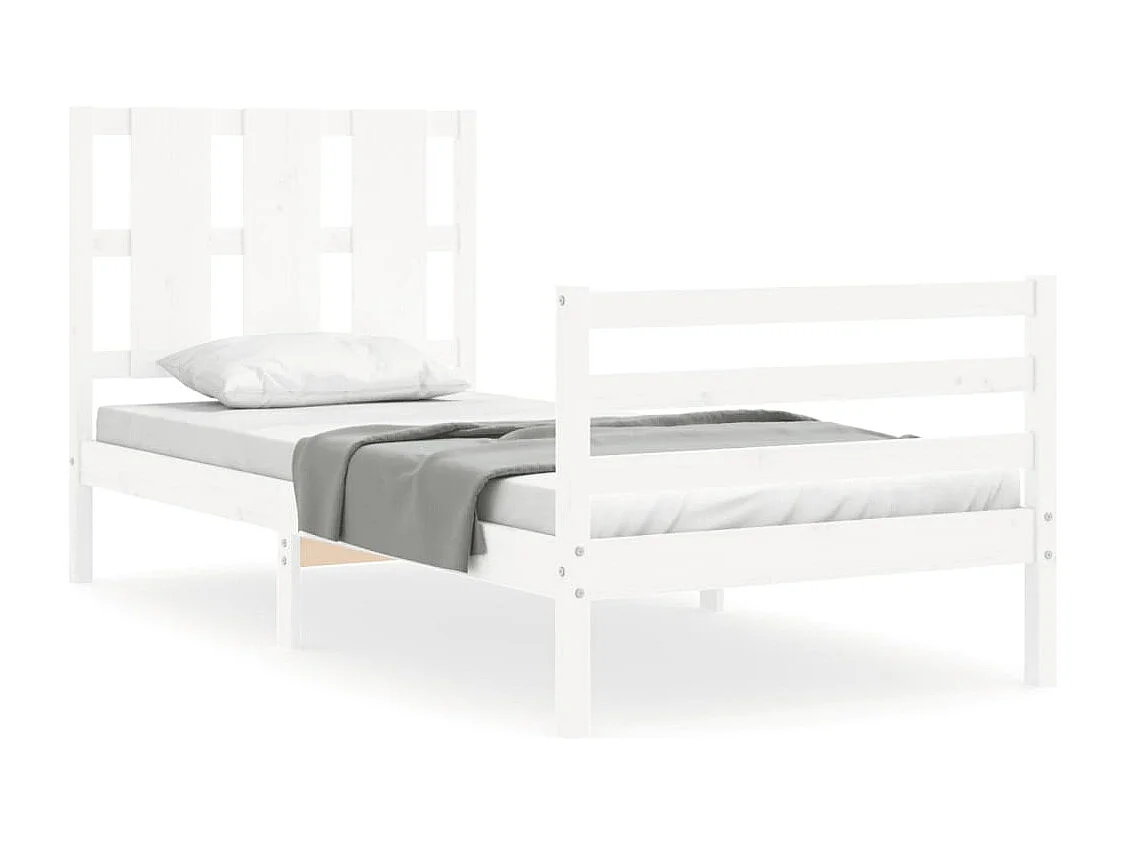 Lit simple | Lit adulte, enfant | Cadre de lit blanc bois massif 90x190 cm