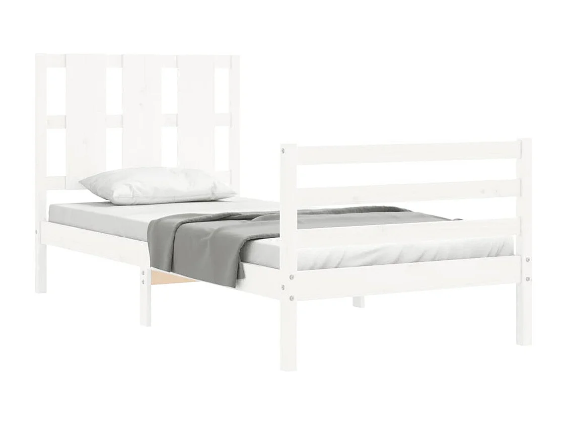 Lit simple | Lit adulte, enfant | Cadre de lit blanc bois massif 90x190 cm