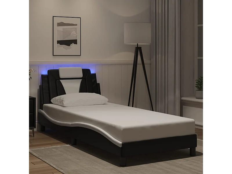 Lit simple | Lit adulte, enfant | Cadre de lit avec LED noir et blanc 90x190 cm