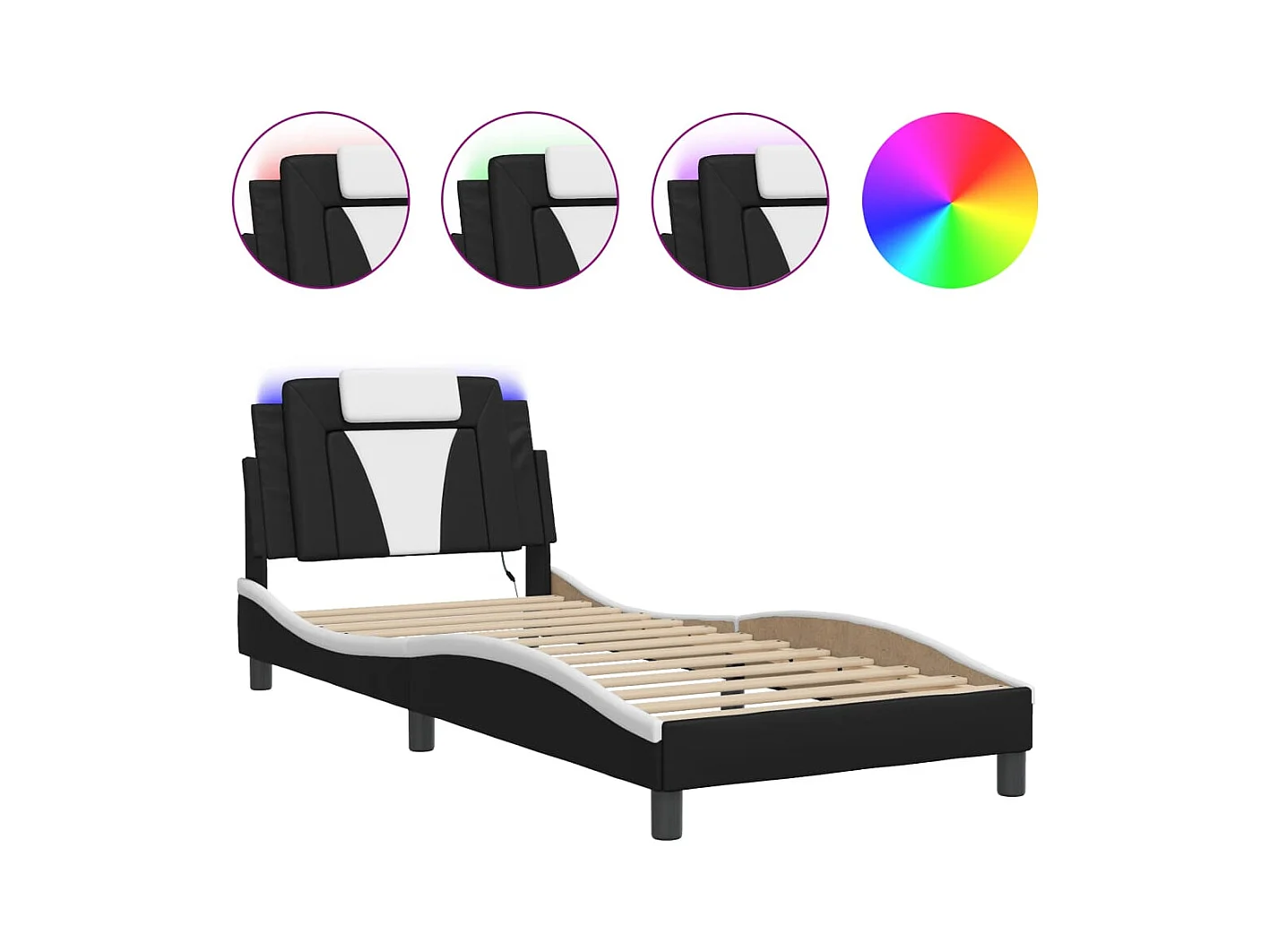 Lit simple | Lit adulte, enfant | Cadre de lit avec LED noir et blanc 90x190 cm