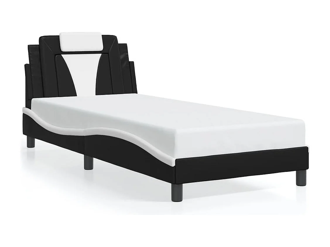Lit simple | Lit adulte, enfant | Cadre de lit avec LED noir et blanc 90x190 cm