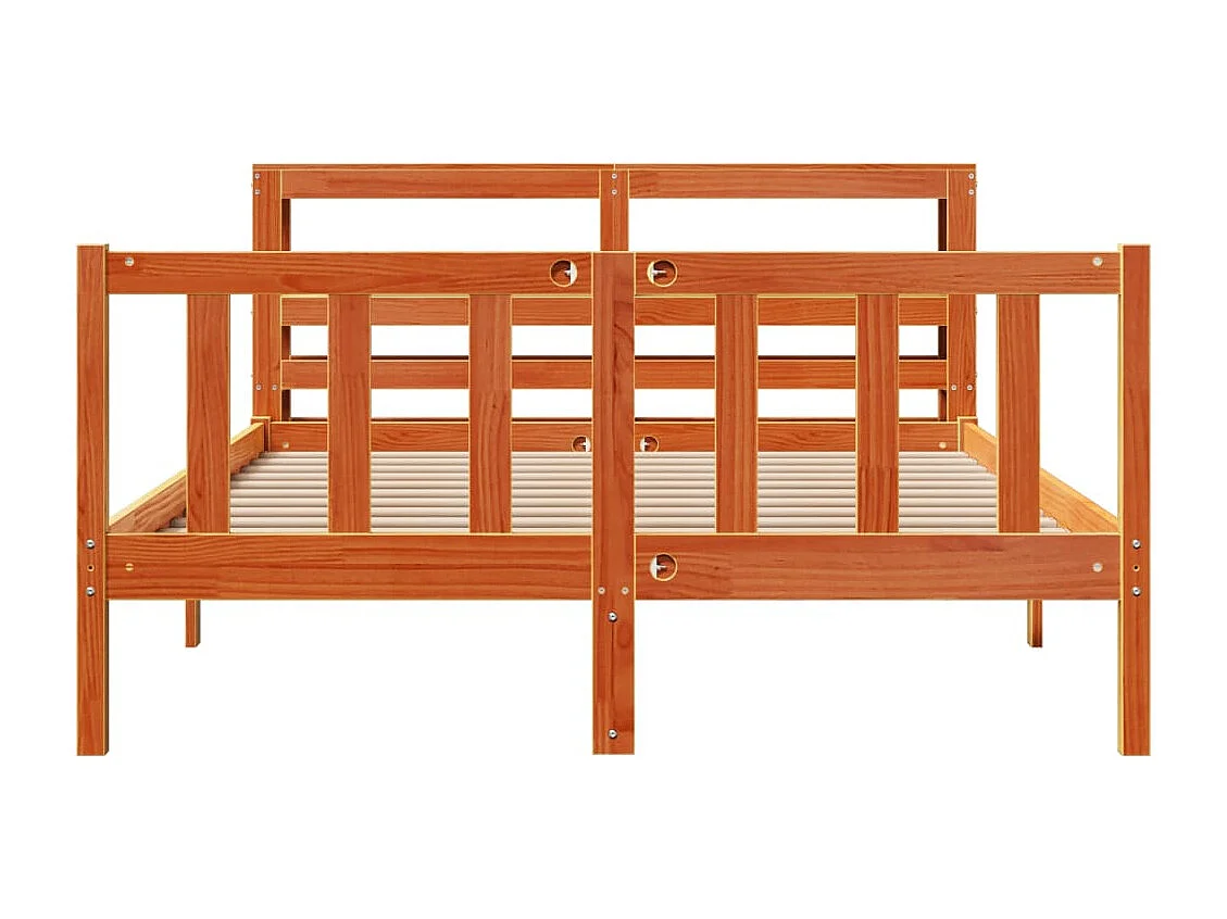 Letto per adulti | Letto matrimoniale | Giroletto con Testiera Marrone Cera 135x190 cm Massello Pino