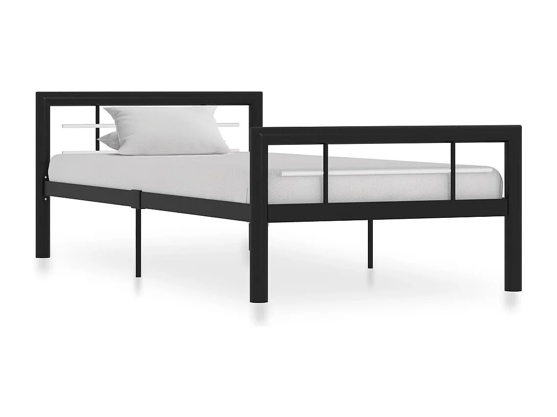 Lit simple | Lit adulte, enfant | Cadre de lit noir et blanc métal 90x200 cm