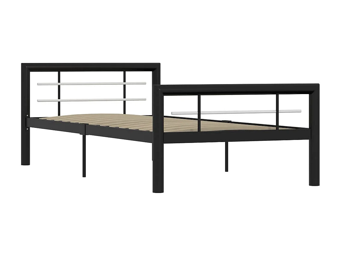 Lit simple | Lit adulte, enfant | Cadre de lit noir et blanc métal 90x200 cm