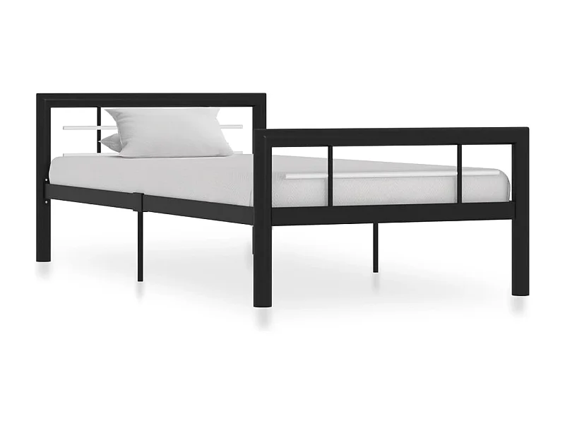 Lit simple | Lit adulte, enfant | Cadre de lit noir et blanc métal 90x200 cm