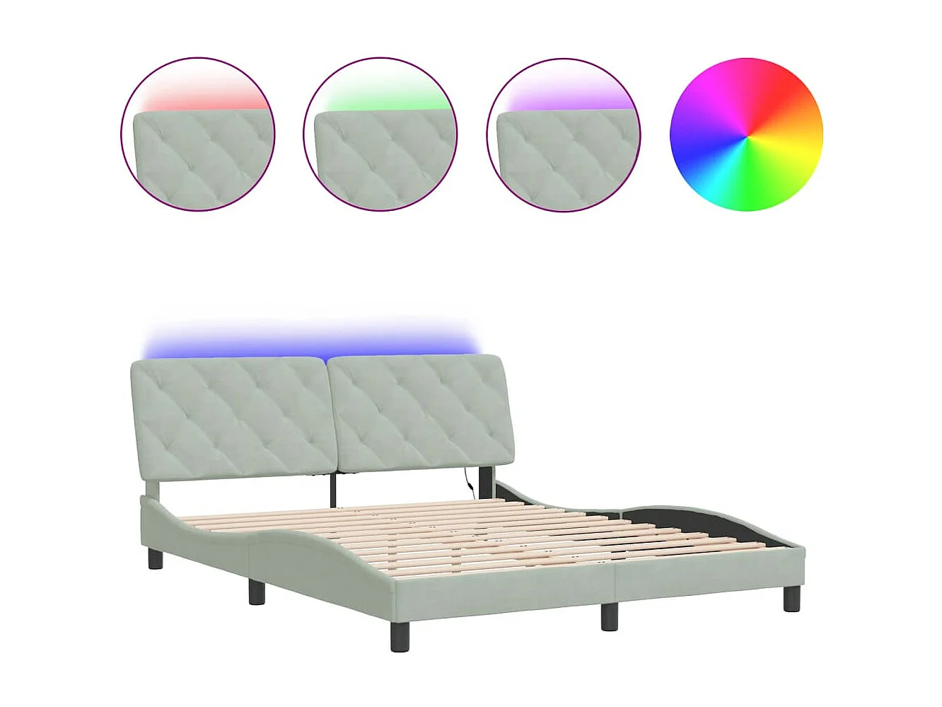Lit double | Lit adulte | Cadre de lit avec LED gris clair 160x200cm velours