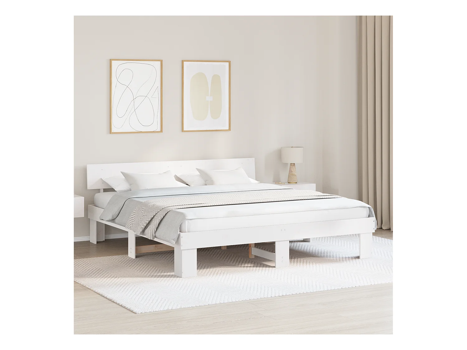 Lit double | Lit adulte | Cadre de lit Blanc 180x200 cm Bois massif en pin