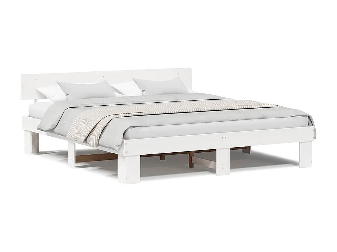 Lit double | Lit adulte | Cadre de lit Blanc 180x200 cm Bois massif en pin