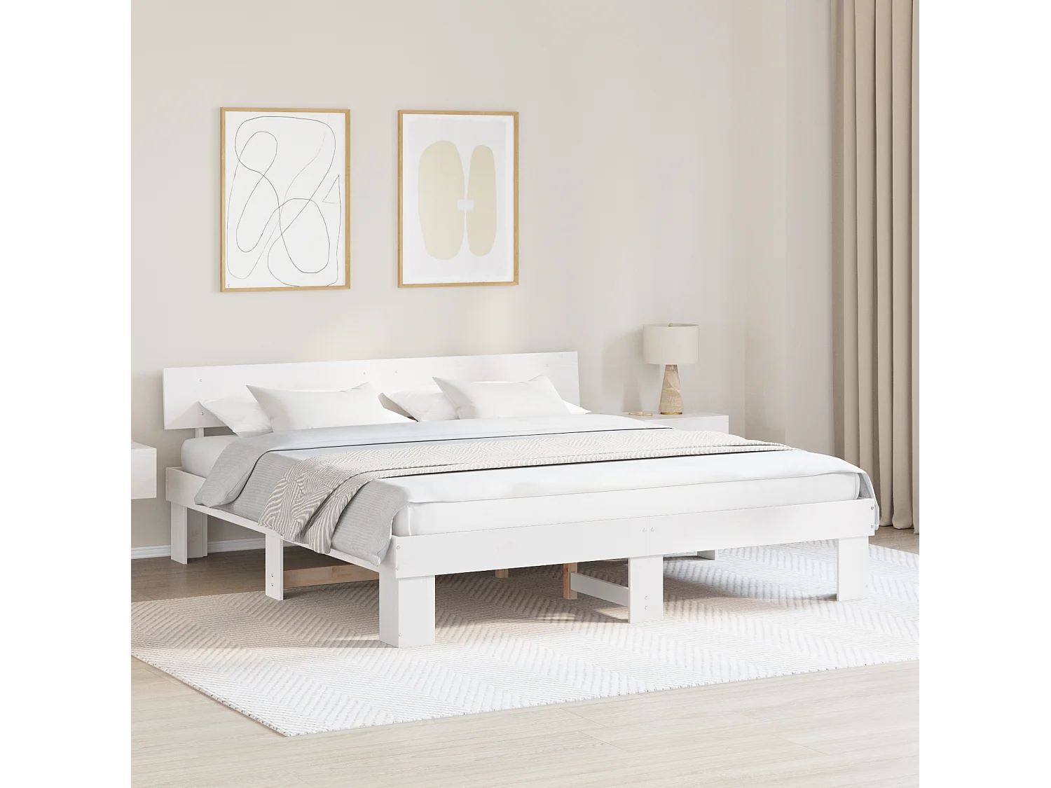 Lit double | Lit adulte | Cadre de lit Blanc 180x200 cm Bois massif en pin