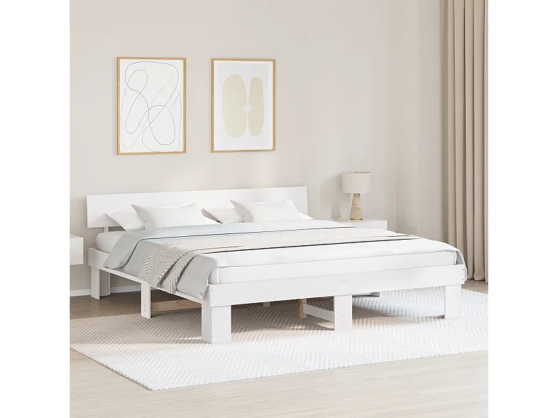 Lit double | Lit adulte | Cadre de lit Blanc 180x200 cm Bois massif en pin