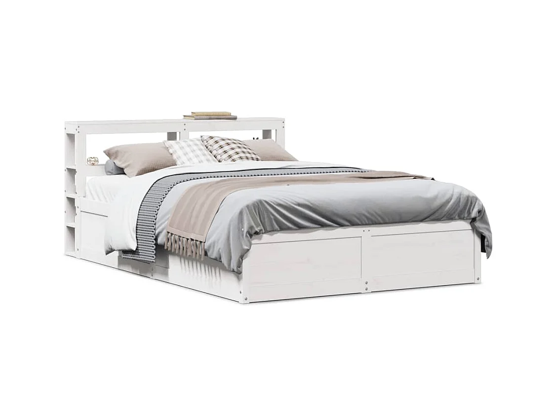 Letto per adulti | Letto matrimoniale | Giroletto con Testiera Bianco 140x190 cm in Legno Massello Pino