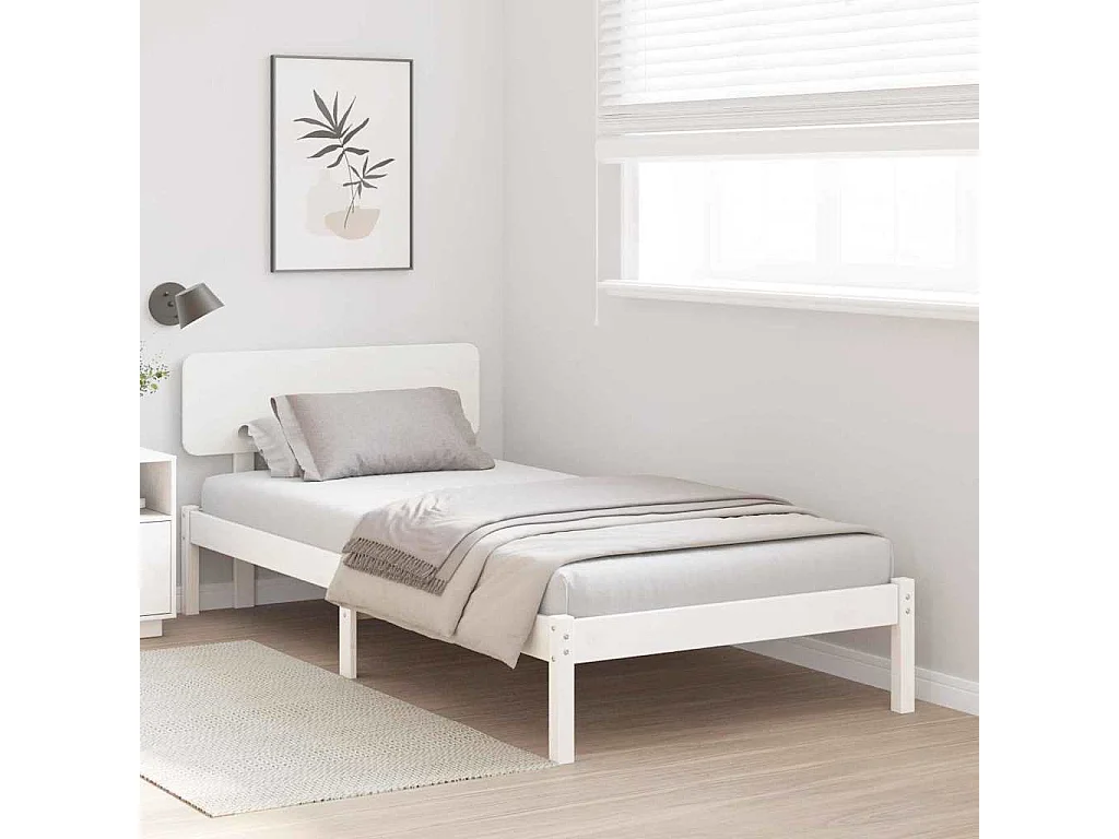 Lit simple | Lit adulte, enfant | Cadre de lit Blanc 90x200 cm Bois massif en pin