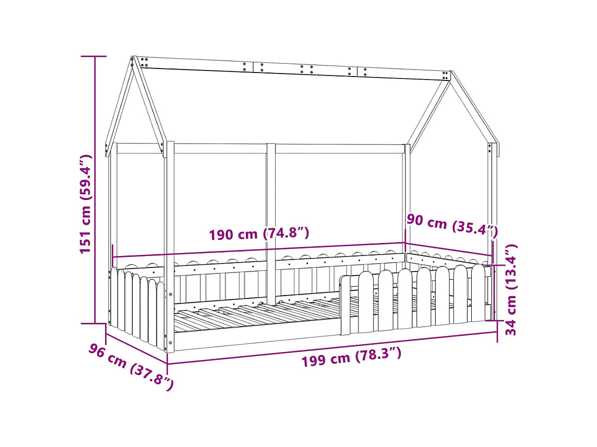 Lit simple | Lit enfant | Cadre de lit d'enfants forme de maison 90x190 cm