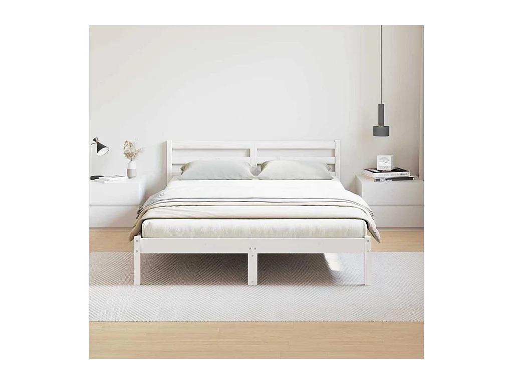 Lit double | Lit adulte | Cadre de lit Blanc 220x160 cm Bois massif en pin